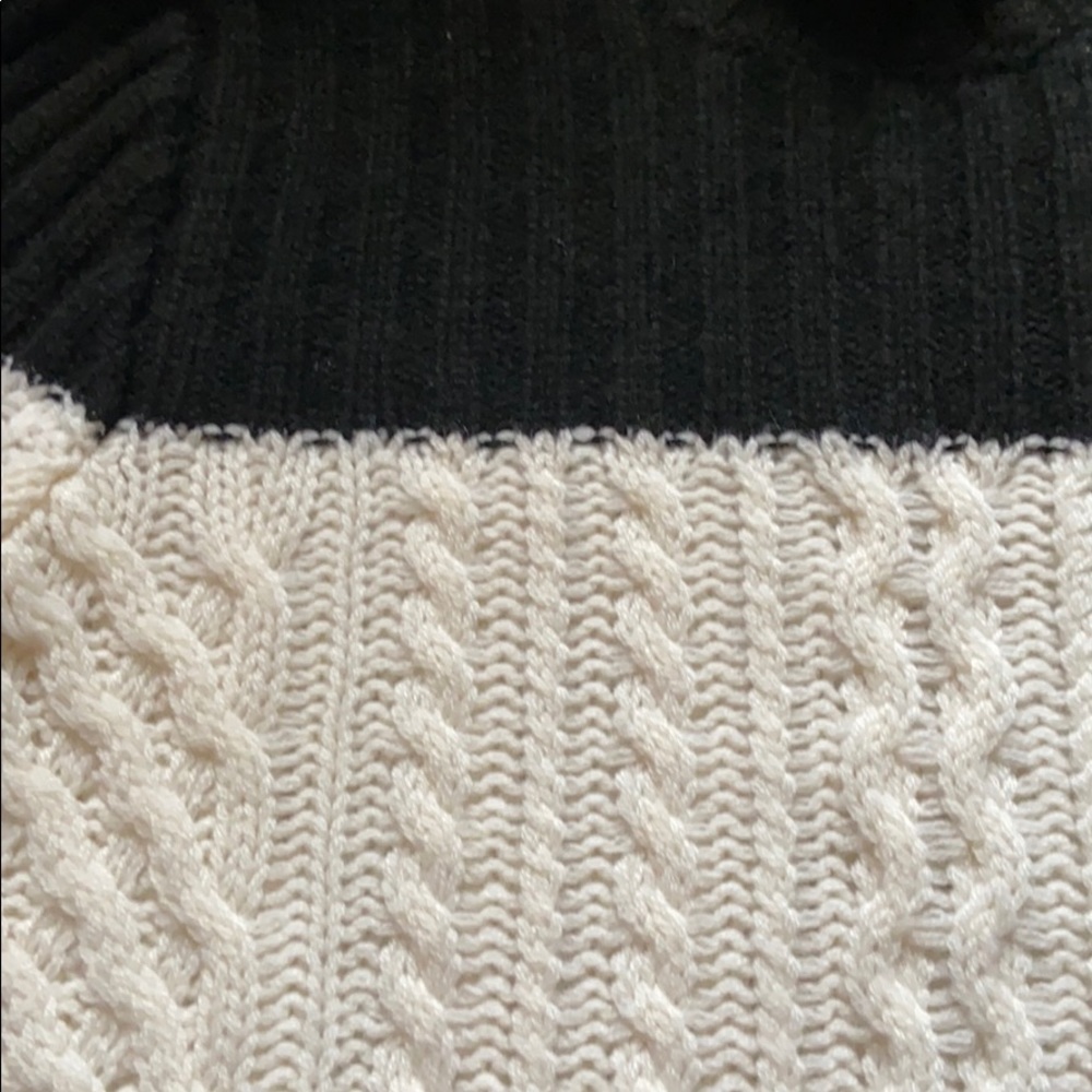 Bloomingdale's Black and Cream Cable Knit Turtleneck Sweater - Picture 3 of 5